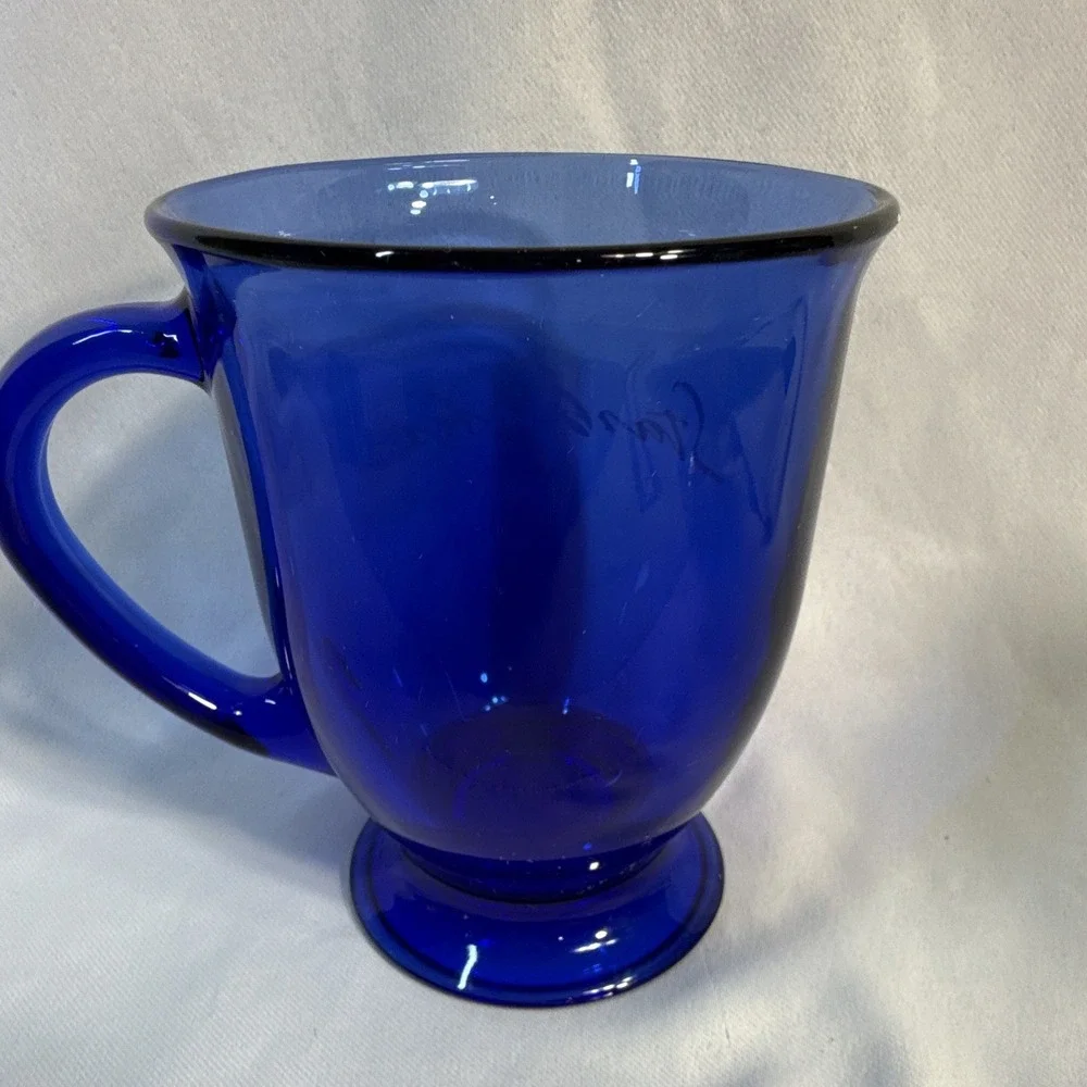 Starbucks Blue Glass Mug Cup with Handle, Script Logo - Coffee & Tea Theme
